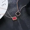 Collar de Acero de Titanio con Trébol de Cuatro Hojas Rojo de Internet de TikTok para Mujer, Cadena para Clavícula, Oro Rosa de 14K, Colgante Sencillo, Joyería para Regalo de Cumpleaños