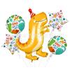 Promoção Quente da Amazon Chapéu de Aniversário Desenho Animado Coroa Dinossauro Verde Balão de Filme de Alumínio Conjunto Combinado Kit com 5 Peças Atacado de Balões