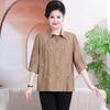 Camisa de talla grande para mujer de mediana edad y anciana, camisa floral de algodón de manga corta de primavera, blusa holgada para madre regordeta de 100,00 kg