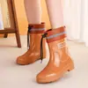 Botas de lluvia cortas impermeables, zapatos de agua de moda, botas de lluvia con tobillo elástico, zapatos de goma de cocina antideslizantes y resistentes al desgaste, botas de lluvia cálidas para mujer