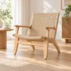 Sillón reclinable estilo wabi-sabi para apartamento pequeño, silla sofá de madera maciza tejida con cuerda, silla individual tejida de ocio para balcón nórdico