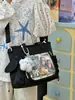 Bolsa transparente 2D estilo ins coreano para accesorios, bolso de hombro/cruzado de gran capacidad para mujer, mochila de color liso