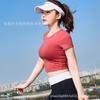 Roupas Fitness Estilo Novo com Bojo Absorventes Respiráveis Algodão de Xinjiang Cor Sólida Manga Curta Roupas Esportivas para Corrida Yoga para Mulheres