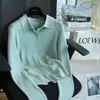 Elegante y suave, cárdigan de punto tipo polo de manga larga con lentejuelas brillantes y diseño calado para mujer, principios de otoño 26 H082810