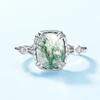 Anillo de musgo verde natural con superficie de celosía geométrica al por mayor transfronterizo, plata S925 con incrustaciones de ágata acuática, anillo abierto estilo simple
