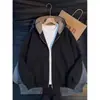 Nueva chaqueta con capucha reversible de cuadros estilo americano, chaqueta de béisbol de alta costura para hombre primavera/otoño, sudadera con cremallera