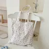 Bolsa de ombro feminina de algodão com bordado tridimensional de laço e flores pequenas, grande capacidade, bolsa de algodão, lote direto da fábrica