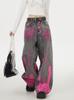 Jeans estampados con graffiti pintado estilo callejero americano para hombre y mujer, de alta calle, rectos, holgados, adelgazantes, de tiro bajo, pierna ancha, tipo mopa