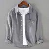 Camisa Retro Japonesa de Manga Larga para Hombre Tendencia Primavera Otoño Top Sentido de Alta Gama Simple Casual Holgada Piqué Camisa Chaqueta Atractiva
