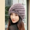 Nuevo gorro de punto de pelo de conejo Rex para mujer, otoño e invierno, que estiliza la cara, protección para las orejas, gorro de lana afelpada grueso para circunferencia de cabeza grande