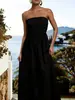 Vestido Strapless Nuevo Estilo Verano 2026 Transfronterizo, Color Sólido, Cintura Alta, Vestido Largo Adelgazante para Vacaciones, Estilo Europeo y Americano, Múltiples Colores