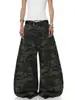 Pantalones vaqueros de camuflaje con pedrería estilo retro americano TR BRUSHSHIFT, de pierna ancha y corte holgado para la calle, de longitud hasta el suelo y con forma curva