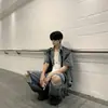 Conjunto Denim Vintage Nicho Estilo Coreano 2026 con Camisa Acolchada Desestructurada Desgastada y Pantalones Desgastados, Conjunto de Manga Corta de Moda