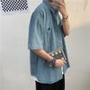 Verano Nuevo Camisa de Mezclilla de Manga Corta de 5 Puntos para Hombre Estilo Coreano Pareja Suelta Manga Corta Camisa de Manga Corta Hombre Lote Spot
