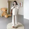 Conjunto de Maternidad para Otoño e Invierno: Suéter Suave y Amigable con la Piel con Cremallera y Cuello Alto a la Moda y Pantalones Casuales de Pierna Ancha, Conjunto Holgado para Maternidad