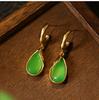 Novo estilo chinês 925 prata agulha incrustada com imitação jade simples brincos de gota de água para mulheres