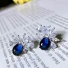 Versa Joias Banhado Espesso Prata 925 Anel de Esmalte Azul Redondo Design de Olho de Cavalo com Diamante de Zircônio Novos Brincos de Alta Qualidade