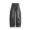 Jeans de pierna curva multibolsillos de moda estilo americano para hombre, pantalones de trabajo casuales versátiles de pierna ancha retro de alta costura