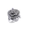 Joyería Vintage de Plata S925, Anillo Vintage de Flor de Rosa de Plata Tailandesa para Mujer, Anillo de Piedra Oro Negro