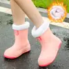 Botas de Lluvia Cortas Lindas Estilo Japonés para Mujer, Botas de Goma Antideslizantes para Exteriores, Zapatos de Agua de Suela Gruesa con Forro Polar, Botas de Lluvia Cortas Nuevas