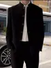 Nueva Chaqueta de Traje con Hombreras Estilo Chino para Hombre Ropa de Compromiso Chaqueta Negra con Cuello Mao Túnica Top Estilo Nacional Primavera y Otoño