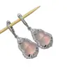 Aretes Chapados en Plata al por Mayor con Calcedonia Verde Hielo, Mismo Estilo que los de Yang Mi, con Ágata Rosa Comparable a los Pendientes de Jade