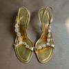 Sandalias de Punta Descubierta con Pedrería y Tacón de Aguja para Mujer, Sexy, de Socialité, Doradas, con Tira Trasera, Tacones Altos, Nueva Apertura Primavera 2024
