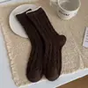 Calcetines de otoño e invierno para mujer hasta la pantorrilla, estilo coreano, calcetines a rayas apilados con lazo simple, algodón puro, serie de color café, calcetines sin costuras para mujer