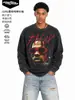 Camiseta de Manga Larga para Hombre Stewell Estampado de Retrato de Cabeza Grande Hip Hop Otoño/Invierno Algodón Pesado Lavado Americano 320G