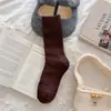 Meias grossas de lã quentes estilo japonês Youjiaxiu para mulheres no outono e inverno, até o meio da panturrilha, com padrão de losangos, emagrecedoras, de tricô grosso e com babados.