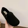 Zapatos Birkenstock con forro de felpa para mujer, invierno, grises, zapatos individuales, nuevo estilo, versión coreana, zapatos de algodón cálidos, zapatos peludos, mocasines de suela gruesa que aumentan la altura