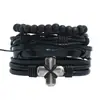 Venda Direta do Fabricante Punk Conjunto Tecido Retrô Pulseira de Couro Simples DIY Corda de Cânhamo Cruz Moda Acessório de Mão