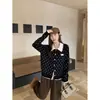 Toma real 2026 Otoño Nuevo Talla Grande Mujer Estilo Coreano Estilo Universitario Patchwork Lunares Falso Dos Piezas Suéter de Lana Tejido