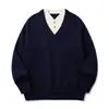 Suéter retro de estilo japonés Rumeng, look "old money", cuello en V, unisex, corte holgado, casual y versátil, tejido