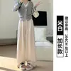 Calça de arroz glutinoso com bolso curvo calça de outono feminina emagrecedora preguiçosa cintura alta calça de perna reta solta para pessoas baixas calça casual de perna larga