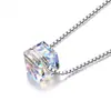 Colar pingente S925 prata de lei aurora cubo de açúcar cristal austríaco para mulheres, corrente de clavícula simples, elegante e única estilo coreano