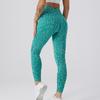 Calça Fitness de Pêssego para Crossborder da Amazon Calça de Corrida Justa de Nove Pontos com Estampa de Leopardo Levanta Bumbum Calça de Yoga Esportiva Sem Costura