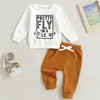 Comércio Exterior Conjunto Infantil Primavera e Outono Meninos Letra Manga Longa Calça Longa Roupa Casual Conjunto de Duas Peças ins