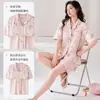 Pijama com Bojos para Mulheres, Algodão Puro, Novo Estilo de Verão, Shorts Doces de Manga Curta, Cardigã, Gola Lapela, Pode Ser Usado Fora de Casa, Conjunto para Casa