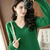 Novo suéter de tricô feminino com gola V e mangas compridas para primavera, outono e inverno, blusas plus size femininas, item de exportação popular transfronteiriço