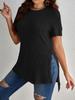 Nuevos Tops de Mujer Amazon Primavera y Verano Color Puro Elegante Talla Grande PiT Rayas Cuello Redondo Manga Corta Abertura Camiseta Casual
