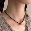 Colar com Pingente de Ônix Preto Natural e Jade Contas Feitas à Mão Design de Nicho Simples Versátil Fecho Seguro Corrente de Osso para Mulheres