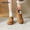 Botas de Nieve de Suela Gruesa Aogushi Deng para Mujer 2026 Nuevas de Invierno Retro Peluche Papa Pequeña Forradas Suela Suave Botas de Algodón Pan