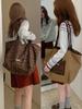 Bolso Reversible de Ante con Estampado de Leopardo Retro Estilo Niche de Gama Alta Versátil Bolso Tote Gran Capacidad Bolso de Hombro para Viajes K-Style