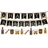Balões de Festa de Aniversário de Whisky Preto Dourado Retrô Suprimentos de Decoração Prato de Papel Toalha Conjunto de Arranjo de Louças