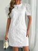 Vestido Retro de Verano 2026 Nuevo para Mujer con Mangas Abullonadas, Jacquard Texturizado, Cuello Redondo, Cruzado Europeo y Americano, en Stock