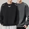 Moletom masculino pulôver para primavera e outono de 2026, novo estilo para adolescentes, corte solto, preto, peso pesado, jaqueta sem capuz, versátil