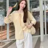 Camisa de manga curta de manga curta de manga de algodão e linho estilo francês Camisa de boneca de verão feminina Sense Doll Shirt Top