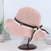 Nuevo Sombrero de Pescador con Lazo de Cinta Tejido para Mujer Hueco Transpirable Sombrero para el Sol Primavera Verano Exterior Casual Sombrero para el Sol