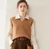Chaleco de punto de cachemira grueso sin mangas con cuello en V, estilo artístico elegante para commuting, otoño e invierno, chaleco para mujer